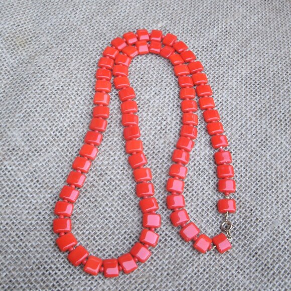 Vintage Handmade Red Glass Bead Necklace - Picture 1 of 10